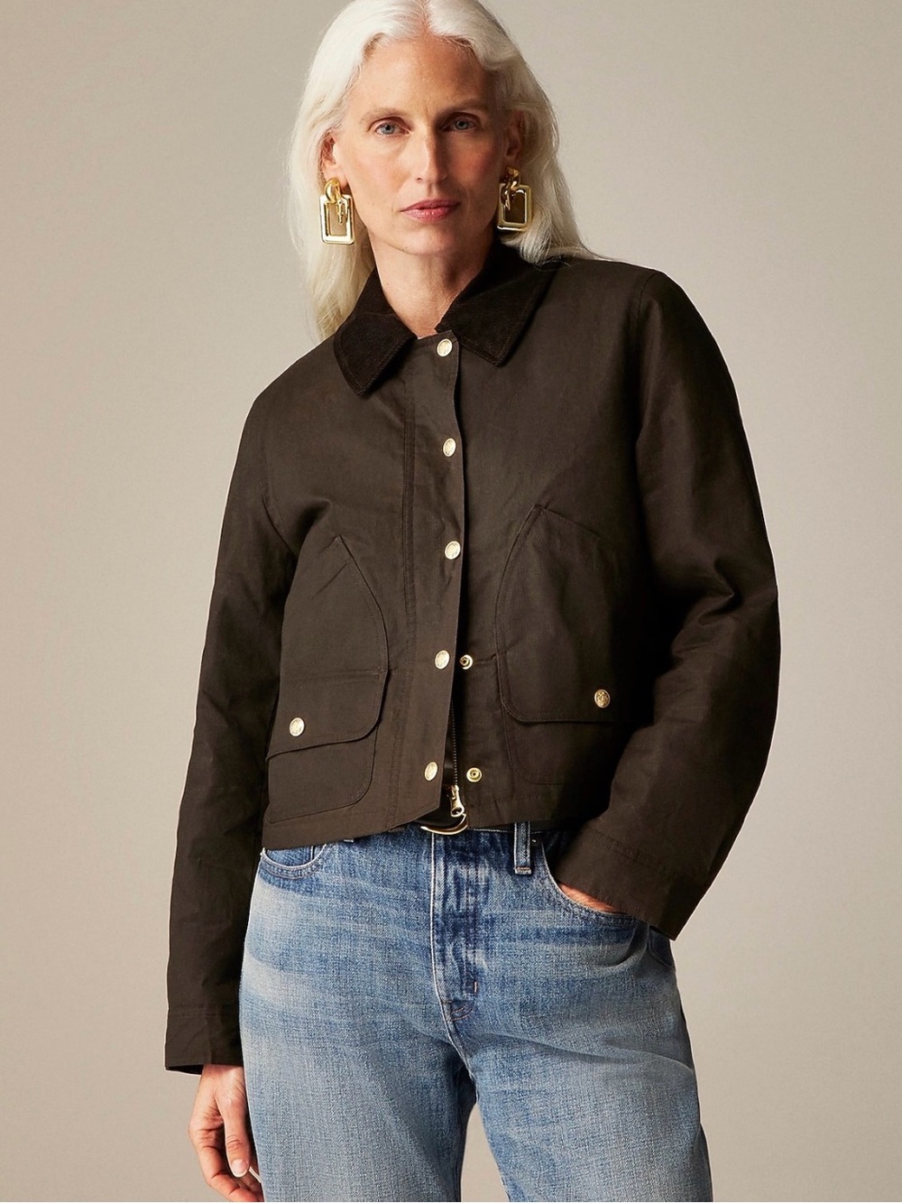 J. Crew - Women's short Barn Jacket in English ripstop cotton - Mossy Brown - S